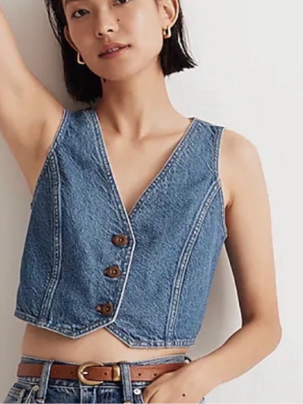 Madewell Cotton Hemp Blend Crop
Denim Vest in Pawley Wash
